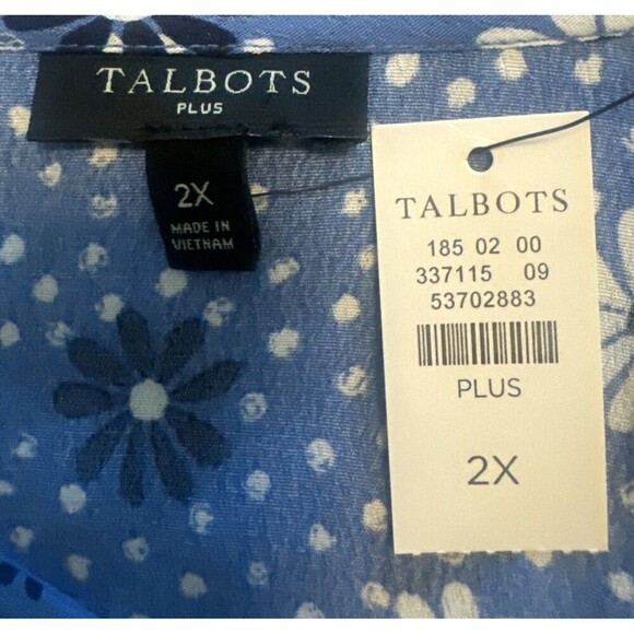 Women’s Talbots BLUE WHITE Floral Wrap Blouse Long Sleeve Viscose Sz 2X NEW - Picture 7 of 10